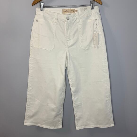 Soft Surroundings White Ultimate Wide Leg Cropped Jeans High Rise Stretch Sz 10 - Picture 1 of 10